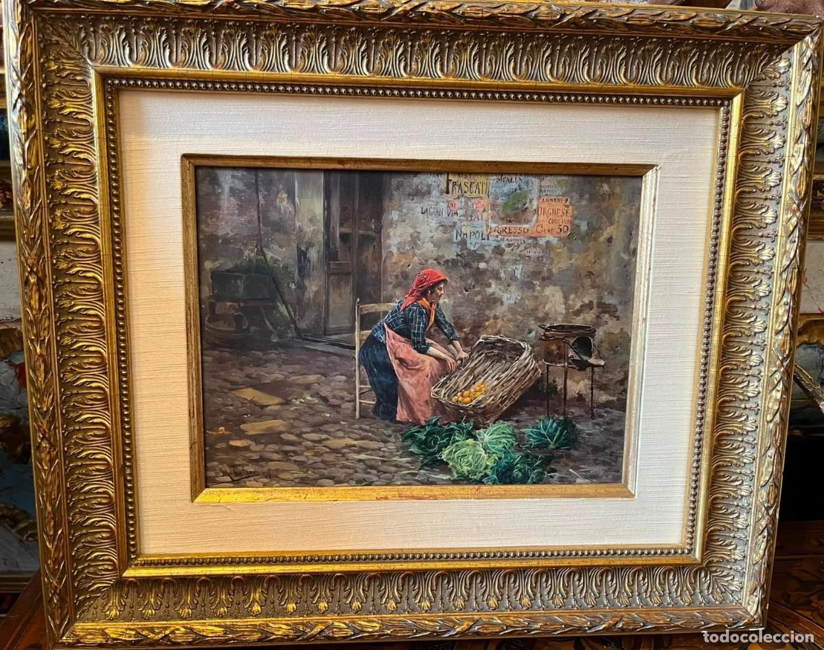Arte: &Oacute;leo sobre tabla Mari&agrave; Balasch (Mariano Balasch) - &rdquo;Vendedora en Roma&rdquo;, 1897. Escuela Catalana s.XIX