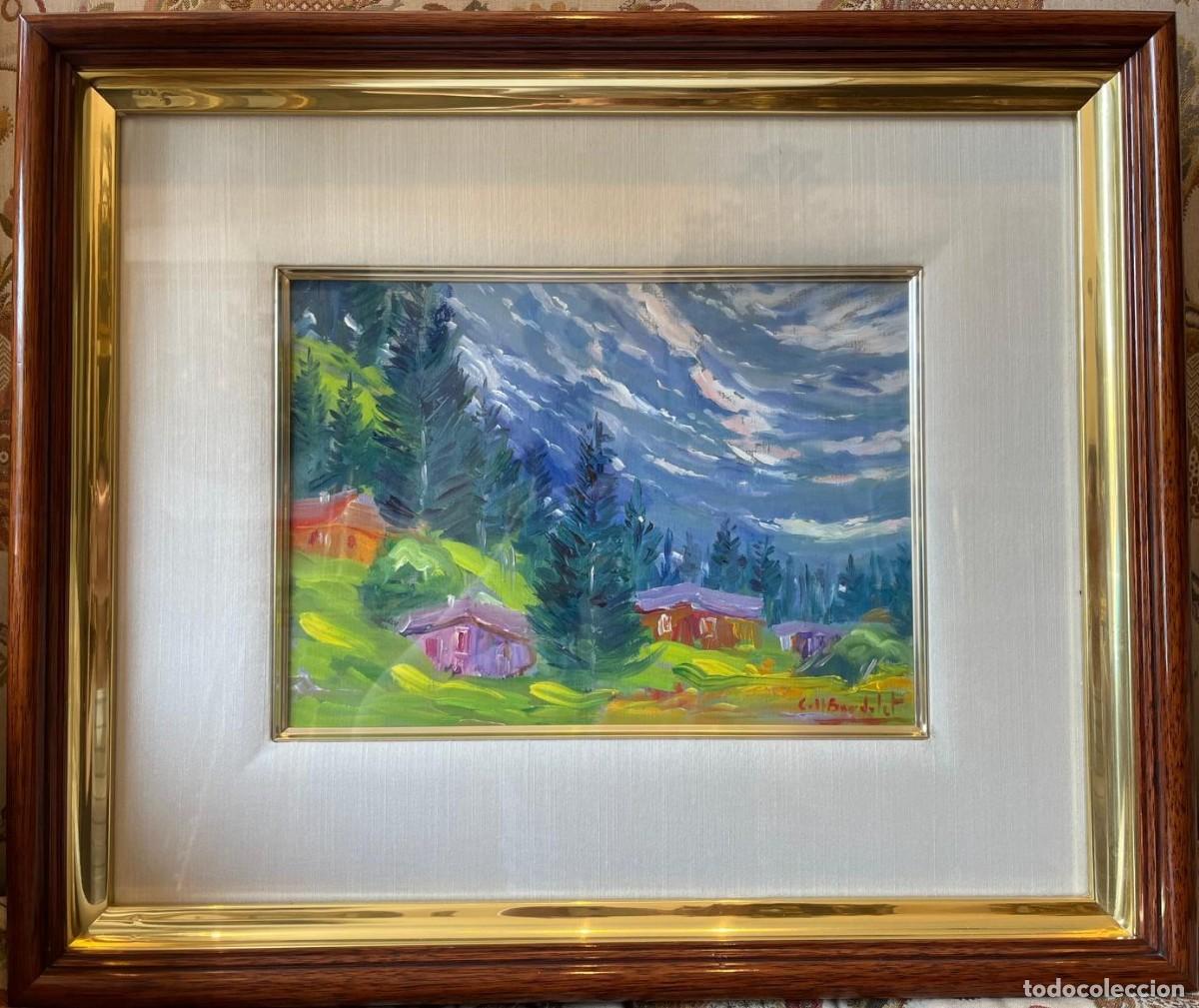 Arte: &Oacute;leo sobre tabla Josep Coll Bardolet (1912-2007) - Paisaje de los Alpes Suizos