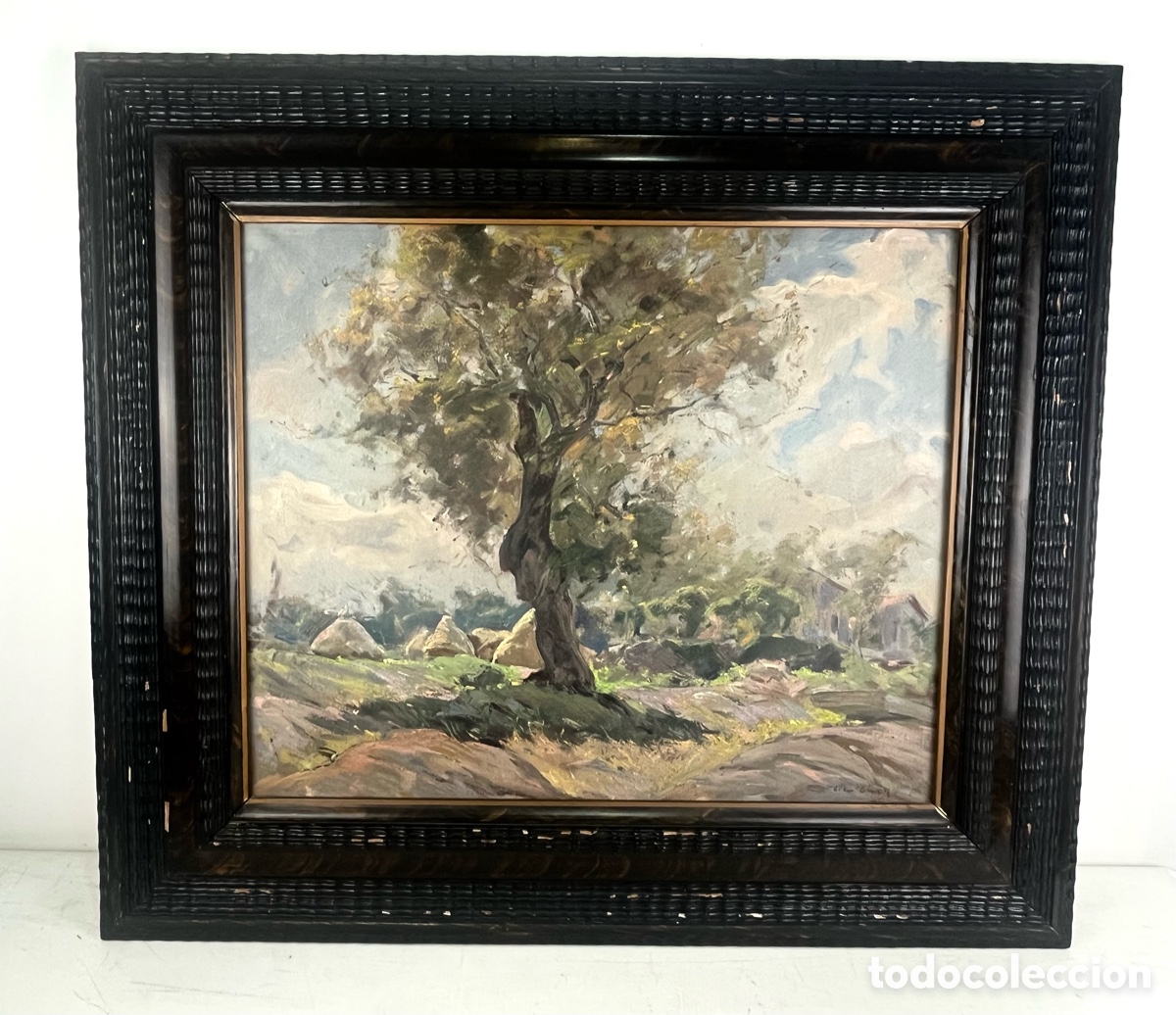 Arte: LLUIS MARIA G&Uuml;ELL (1909-2001) - VISTA DE SANT JULI&Aacute; DE VILATORTA - A&Ntilde;O 1946 - 53 X 65 CM