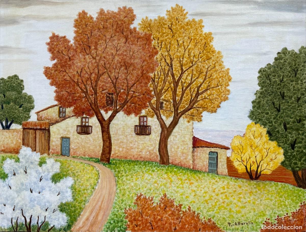 Arte: Llu&iacute;s Puig Barella - Mas&iacute;a catalana en oto&ntilde;o - Paisaje al &oacute;leo sobre lienzo