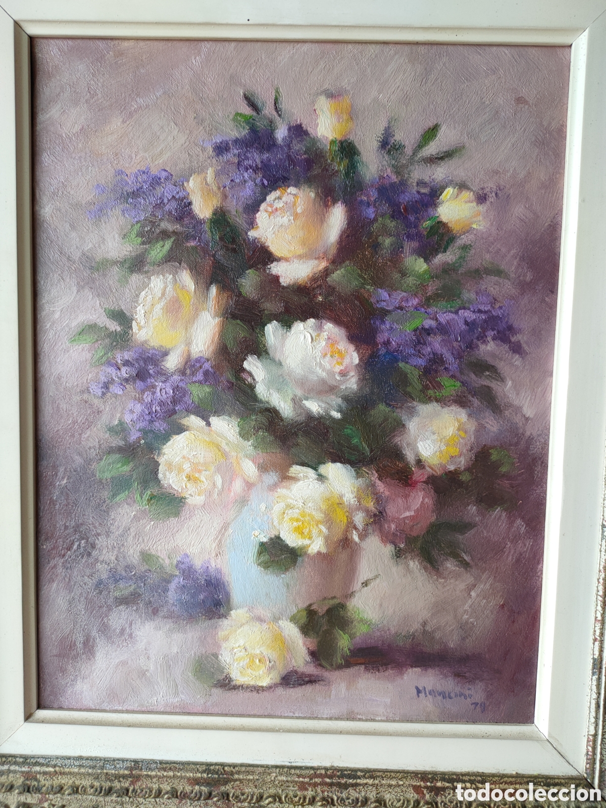Arte: Antonio Selvaggio Mancini (Barcelona 1921-2008) flores &oacute;leo sobre lienzo
