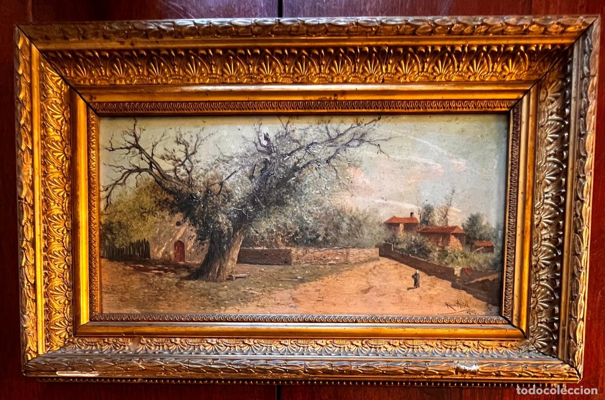 Arte: Paisaje rural con gran &aacute;rbol y figura, &oacute;leo sobre tabla firmado Ram&oacute;n Vidal y fechado en 1893 &ndash; mar