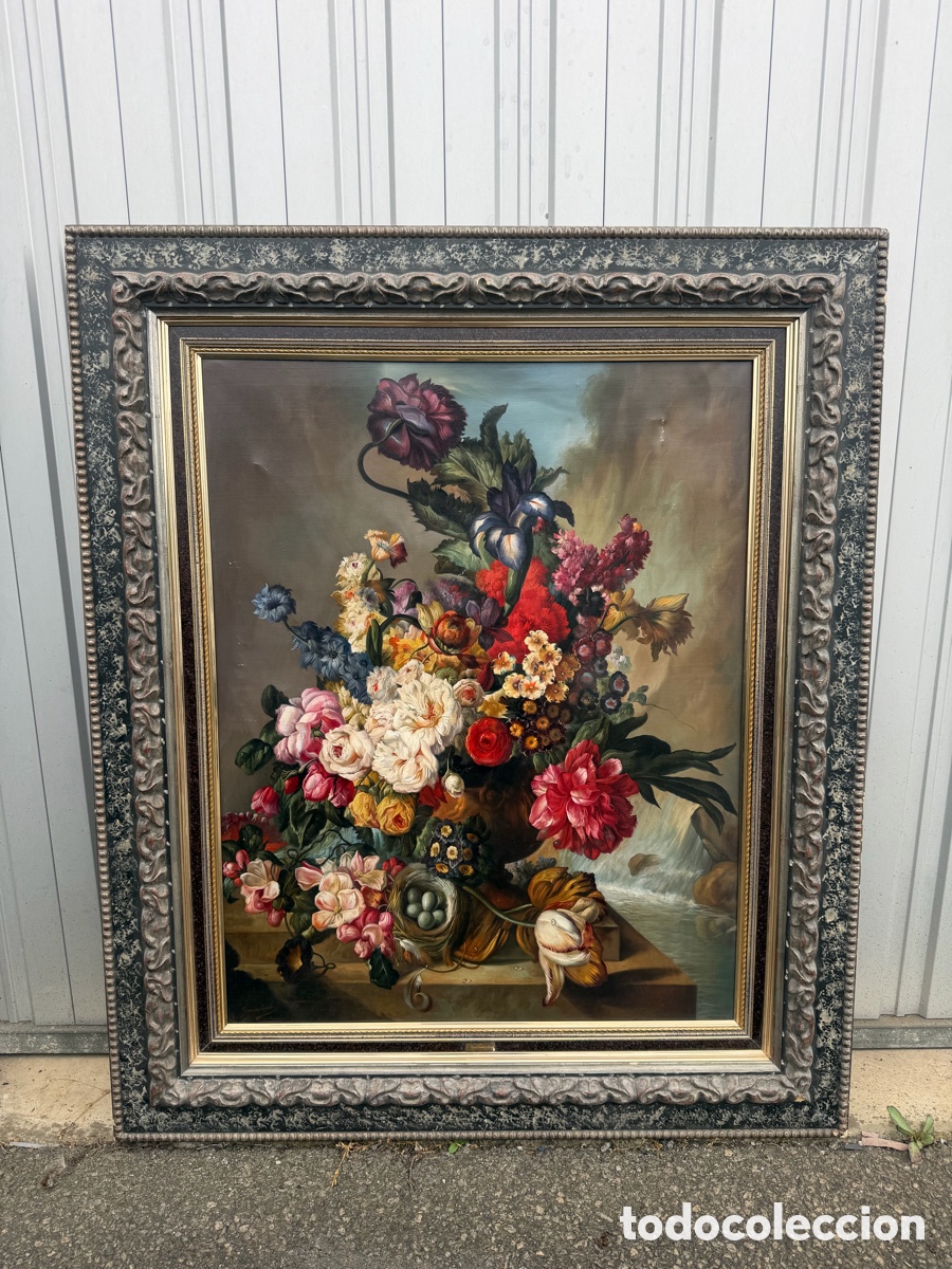 Arte: Gran &oacute;leo Bodeg&oacute;n Floral Firmado