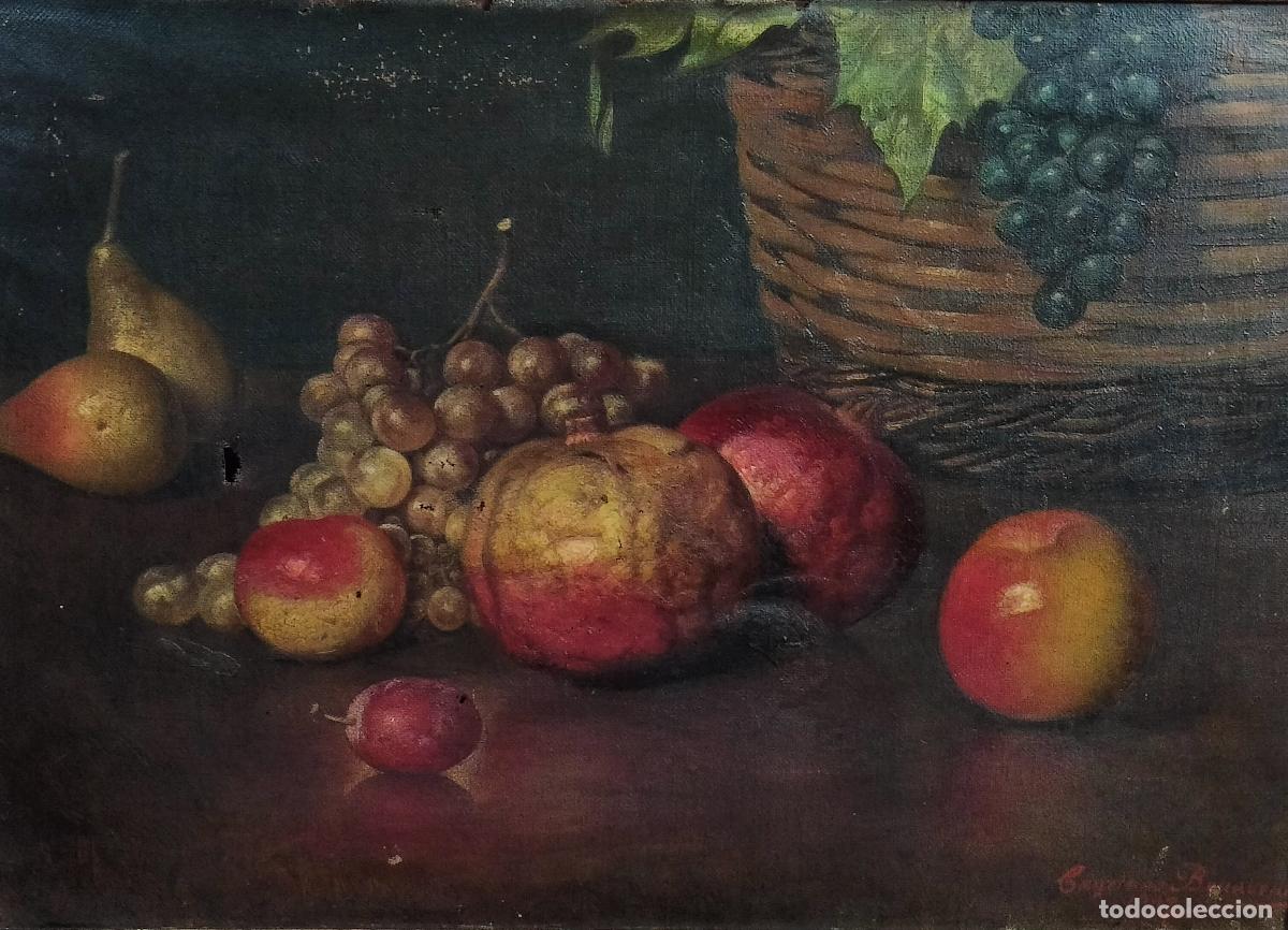 Arte: BODEG&Oacute;N CON FRUTAS Y CESTA. CAYETANO BENAVENT. &Oacute;LEO SOBRE LIENZO. ESPA&Ntilde;A. 1897