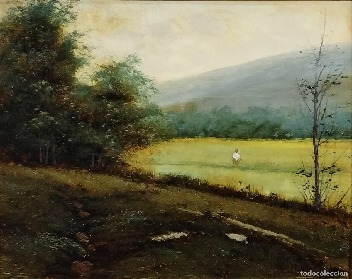 Arte: PAISAJE RURAL CON CAMPO Y &Aacute;RBOLES. JUAN CASELLAS. &Oacute;LEO SOBRE TABLA. ESPA&Ntilde;A. SIGLO XX.