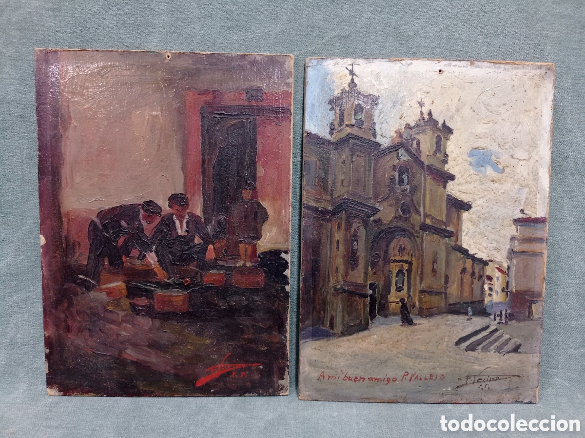 Arte: &Oacute;LEO SOBRE T&Aacute;BLEX - LOTE DE 2 - FIRMADOS F. VECINO - UNO DEDICADO A P. VALLEJO