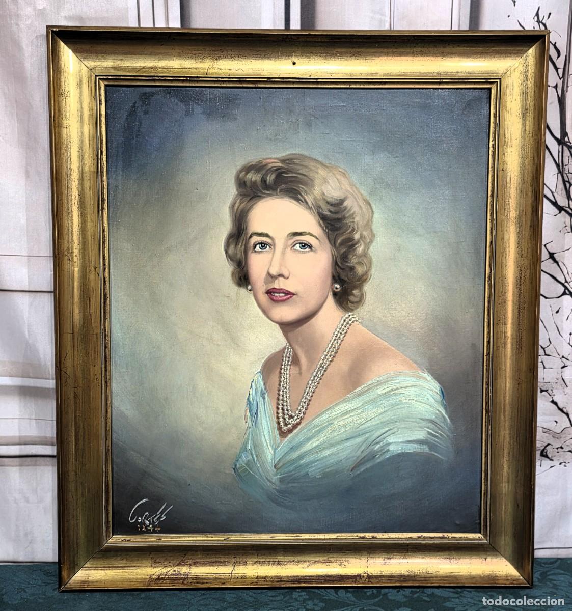 Arte: Retrato antiguo sobre lienzo firmado