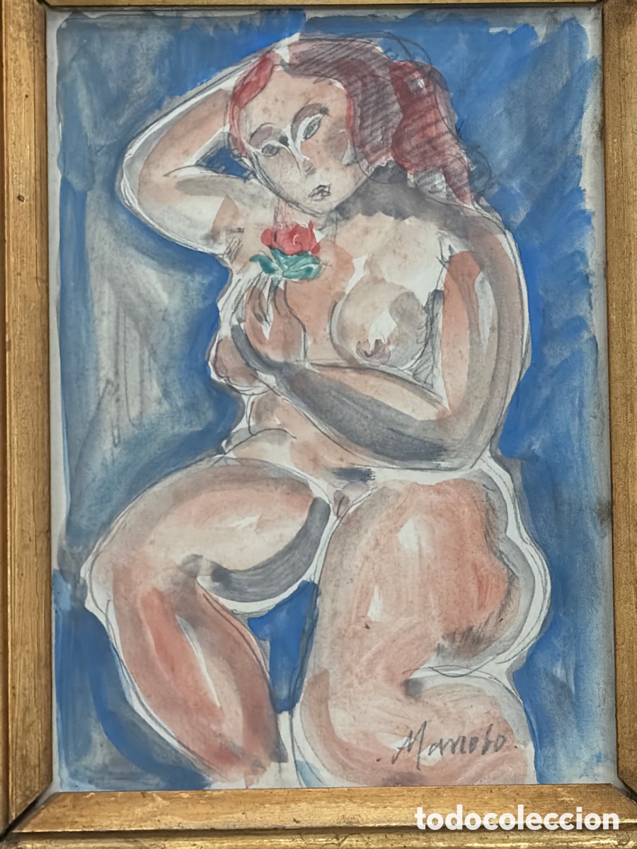 Arte: MANOLO (HUGUE ?). &ldquo;DESNUDO&rdquo;. GUACHE - Foto 3