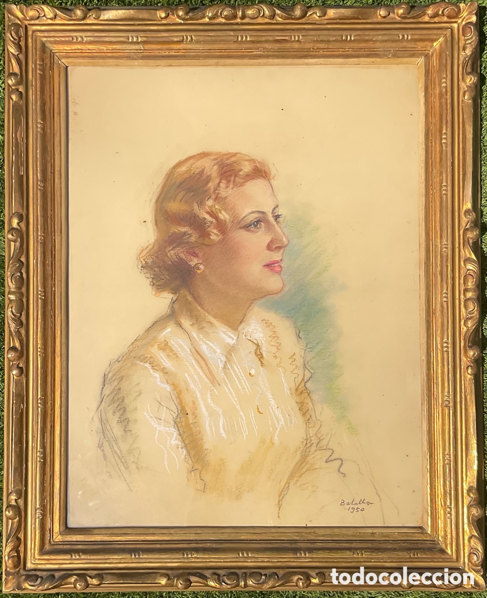 Arte: Pedro Batalla Xatruch (Tarragona, 1893-1968) &ndash; Elegante retrato femenino, 1950. Gran pastel