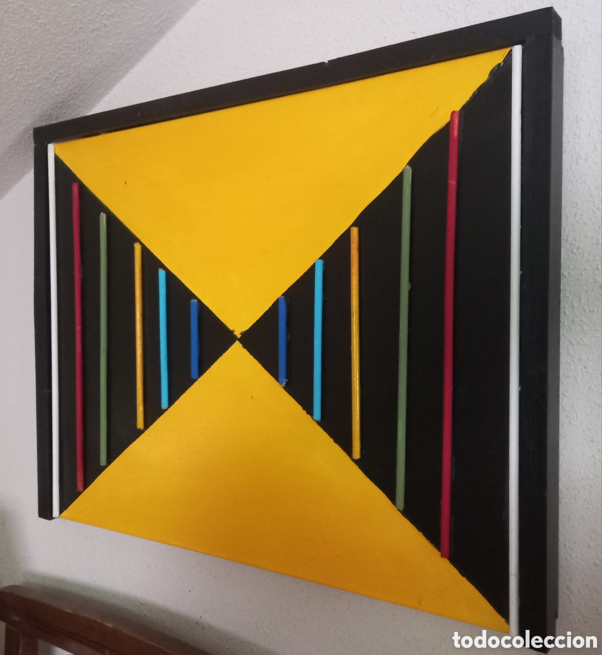 Arte: Lienzo abstracto en acr&iacute;lico, con madera acuarelada. - Foto 2