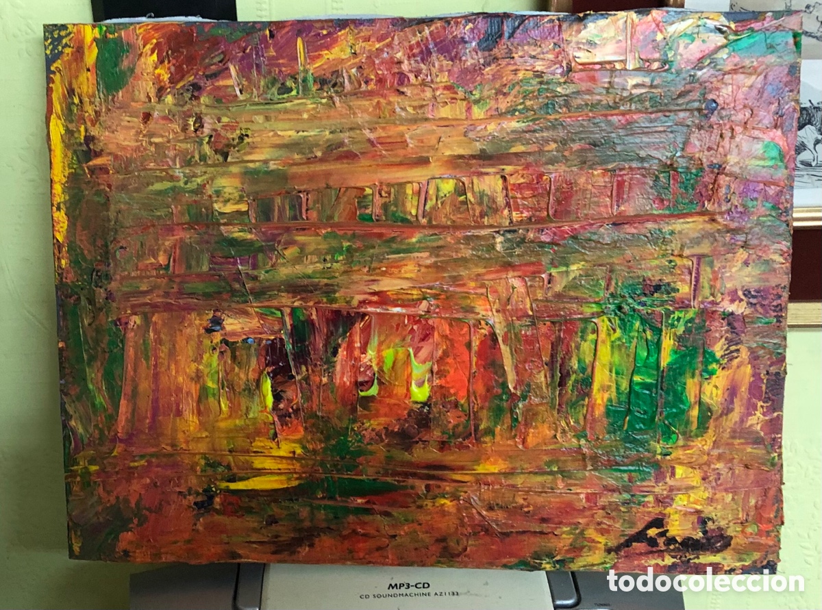 Arte: Acr&iacute;lico sobre lienzo firma no la leo medidas 41 c31