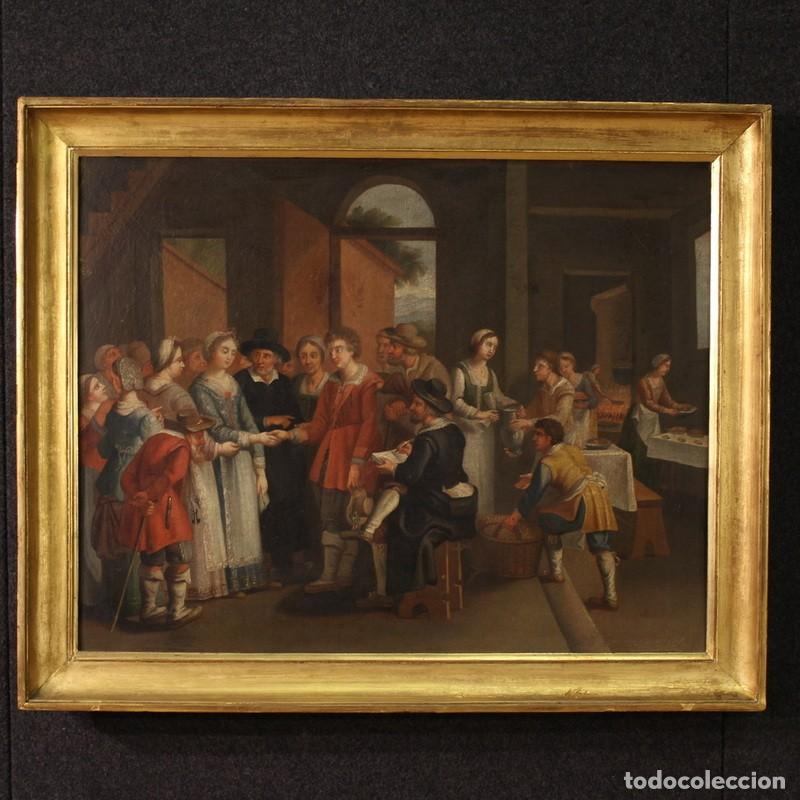 Arte: Pintura francesa, escena de g&eacute;nero con boda