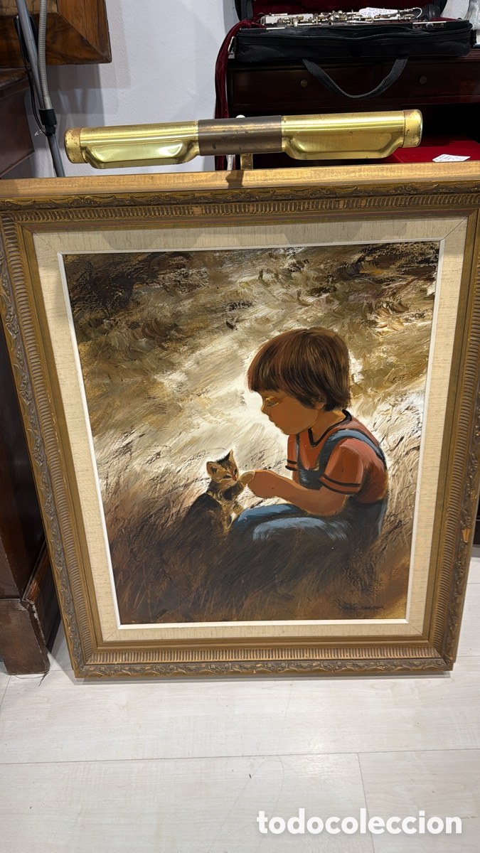 Arte: CUADRO NI&Ntilde;O CON GATO