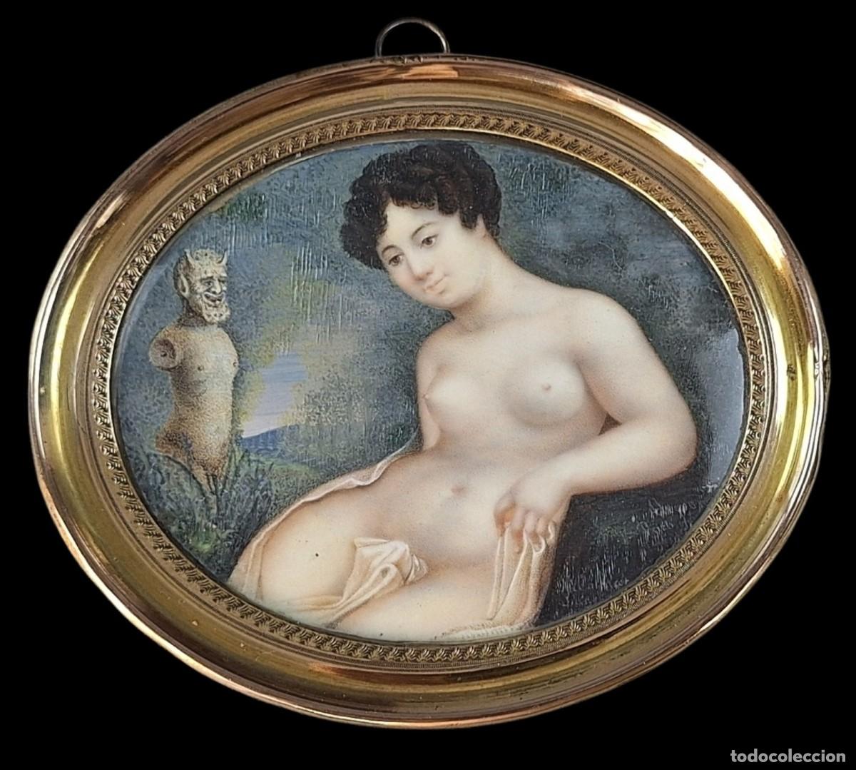 Arte: Miniatura. Retrato desnuda. Firma y fecha. Par&iacute;s. Francia. &Eacute;poca Napole&oacute;n III. Siglo XIX. 9,6 x 11,2