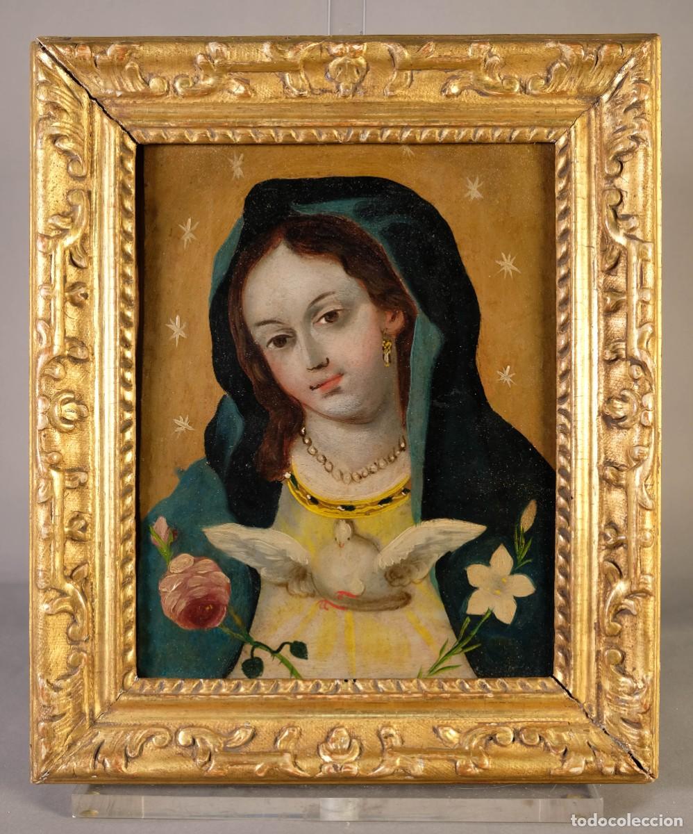 Arte: &Oacute;leo sobre zinc Virgen Escuela Virreinal siglo XVIII