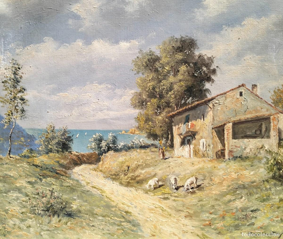 Arte: Oleo/tela fdo CRUA&Ntilde;AS. PAISAJE MAS&Iacute;A Y MAR DE FONDO. MUY ORIGINAL. CATEGORIA. A&Ntilde;OS 60