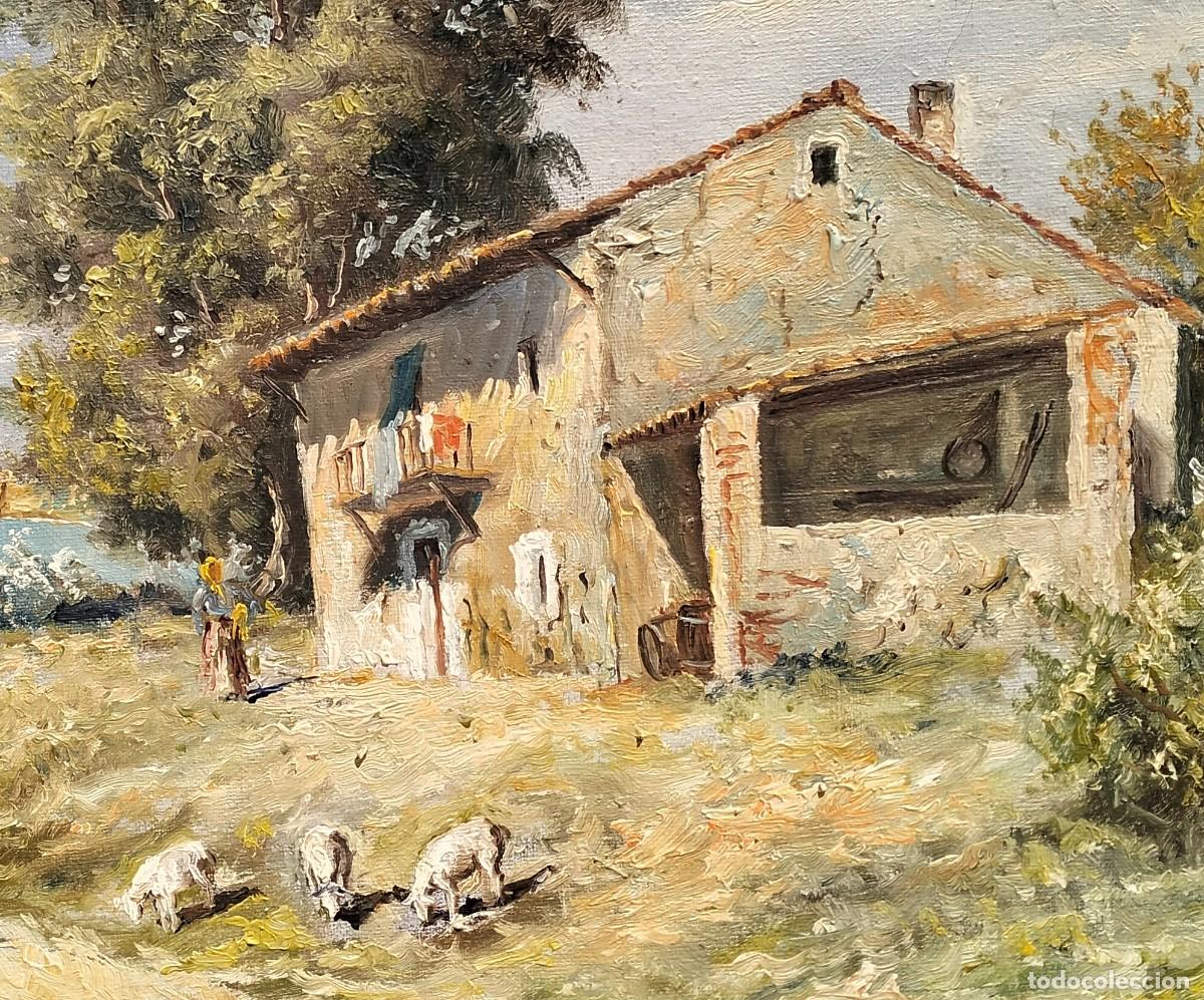 Arte: Oleo/tela fdo CRUA&Ntilde;AS. PAISAJE MAS&Iacute;A Y MAR DE FONDO. MUY ORIGINAL. CATEGORIA. A&Ntilde;OS 60.etiq. galeria.