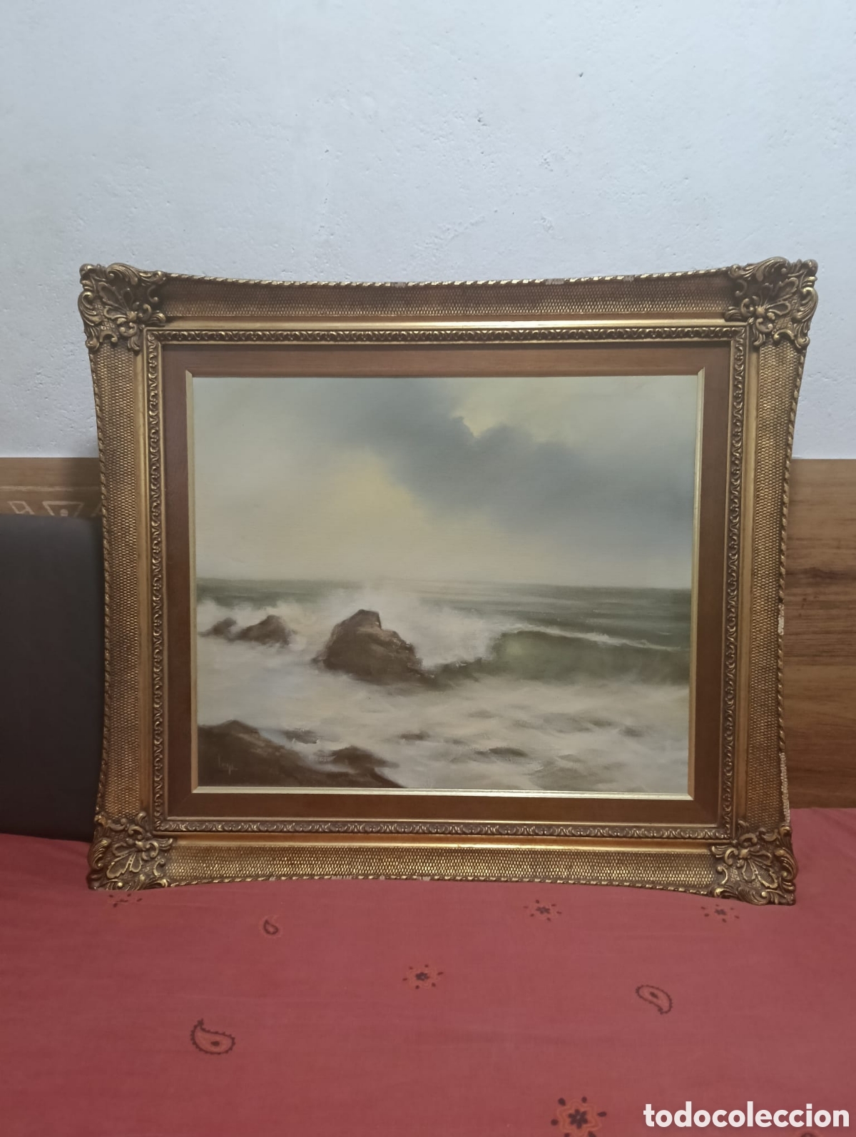 Arte: Pintura al &oacute;leo con marco , pan de oro