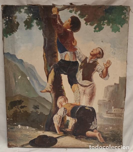 Arte: CUADRO ANTIGUO, PINTURA, MUCHACHOS TREPANDO A UN ARBOL DE GOYA, PUEDE QUE DE ALGUNA ESCUELA