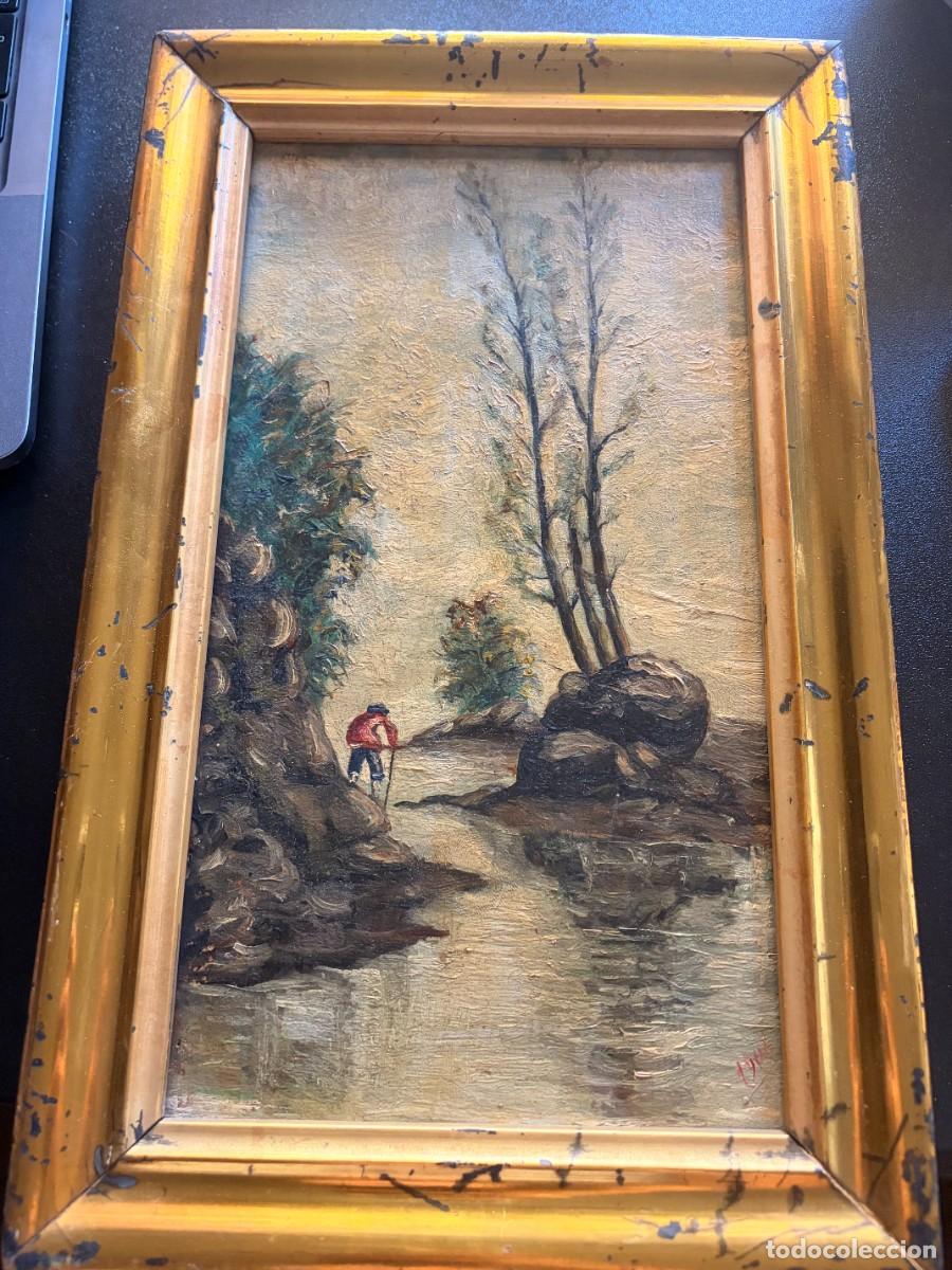 Arte: : PAREJA DE CUADROS ANTIGUOS - &Oacute;LEOS SOBRE TABLA - PAISAJES CON MARCO DORADO (UNO FIRMADO)