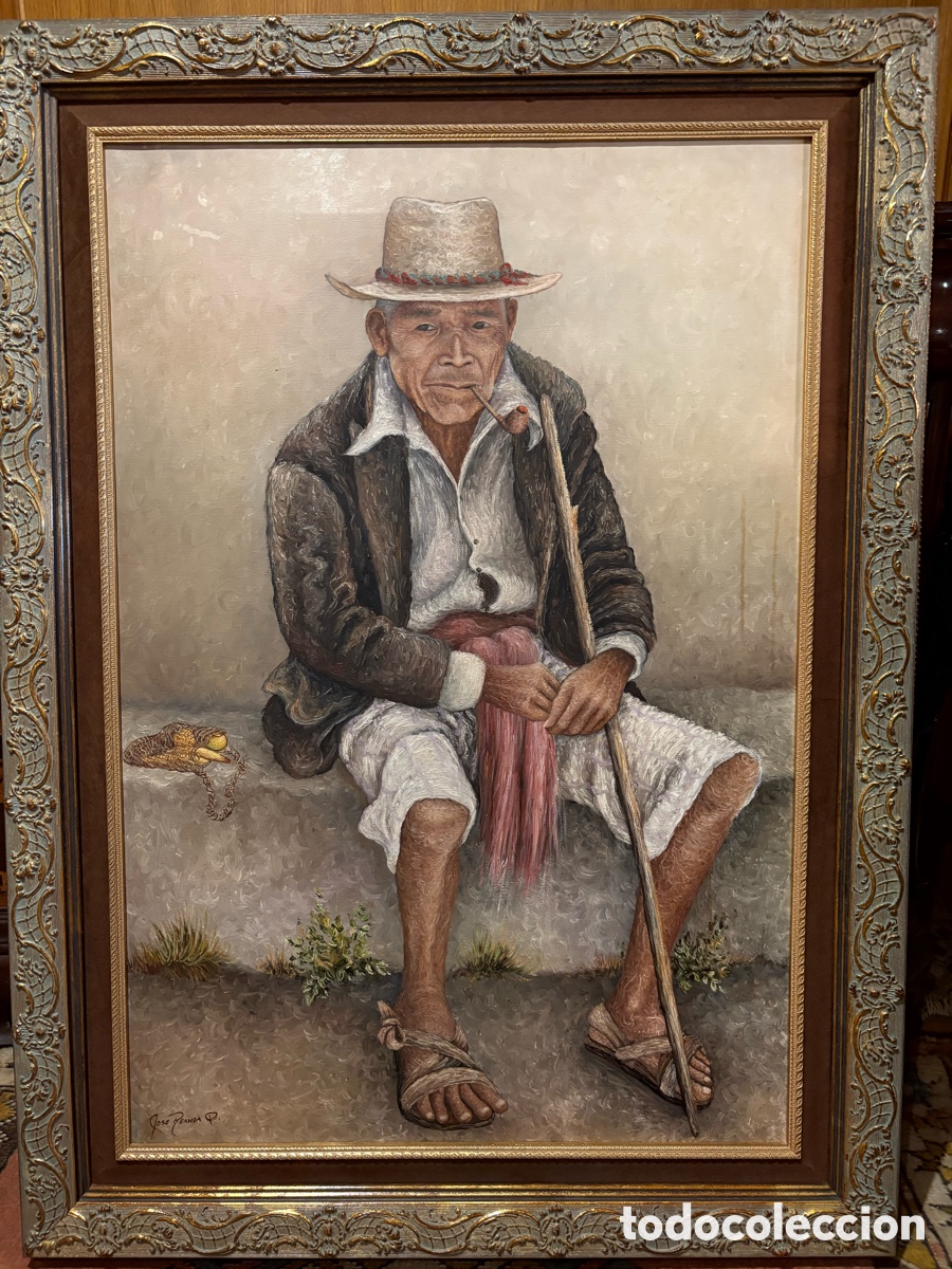 Arte: &Oacute;leo original firmado &ldquo;Jos&eacute; Reanda&rdquo; &ntilde; &ndash; Retrato costumbrista de anciano campesino