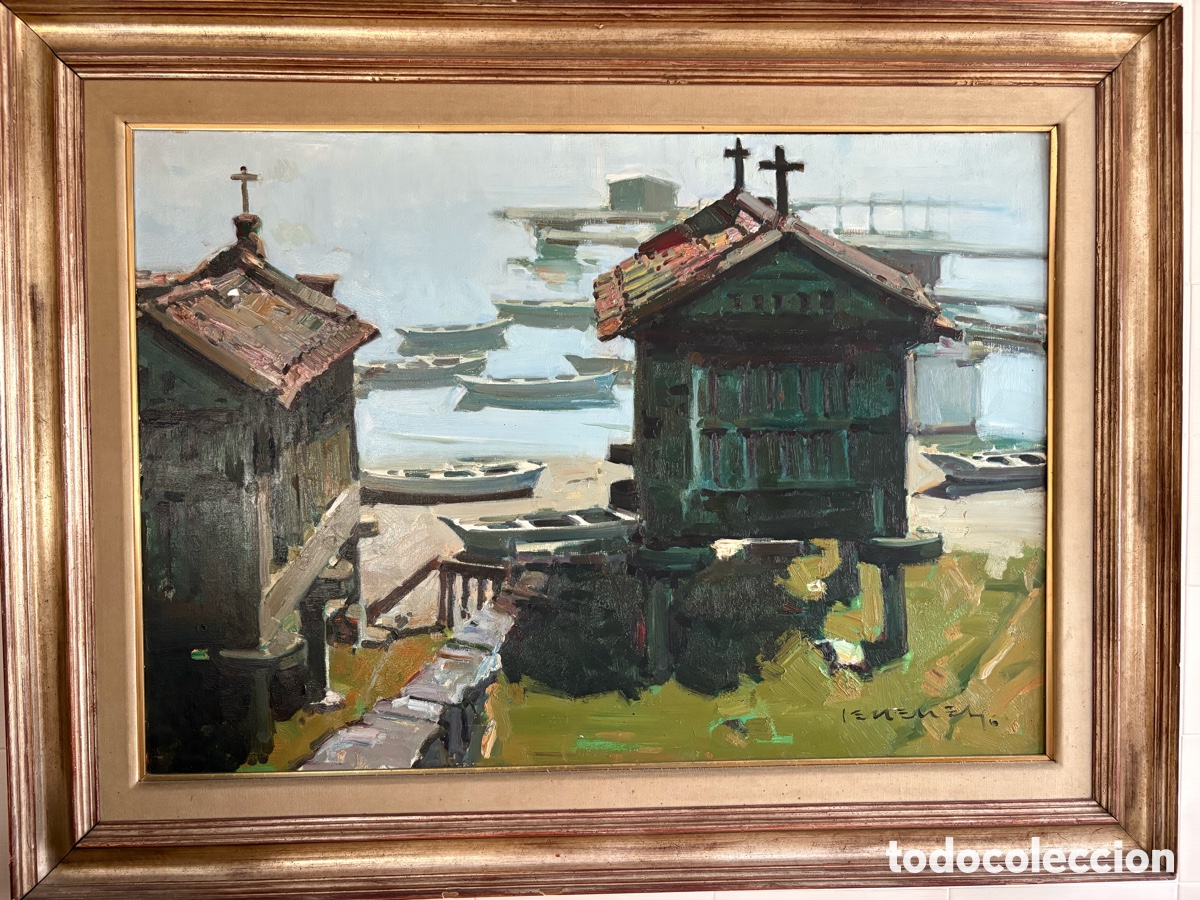 Arte: Eustaquio Segrelles &ndash; &Oacute;leo original sobre lienzo &ndash; H&oacute;rreos gallegos junto a la r&iacute;a