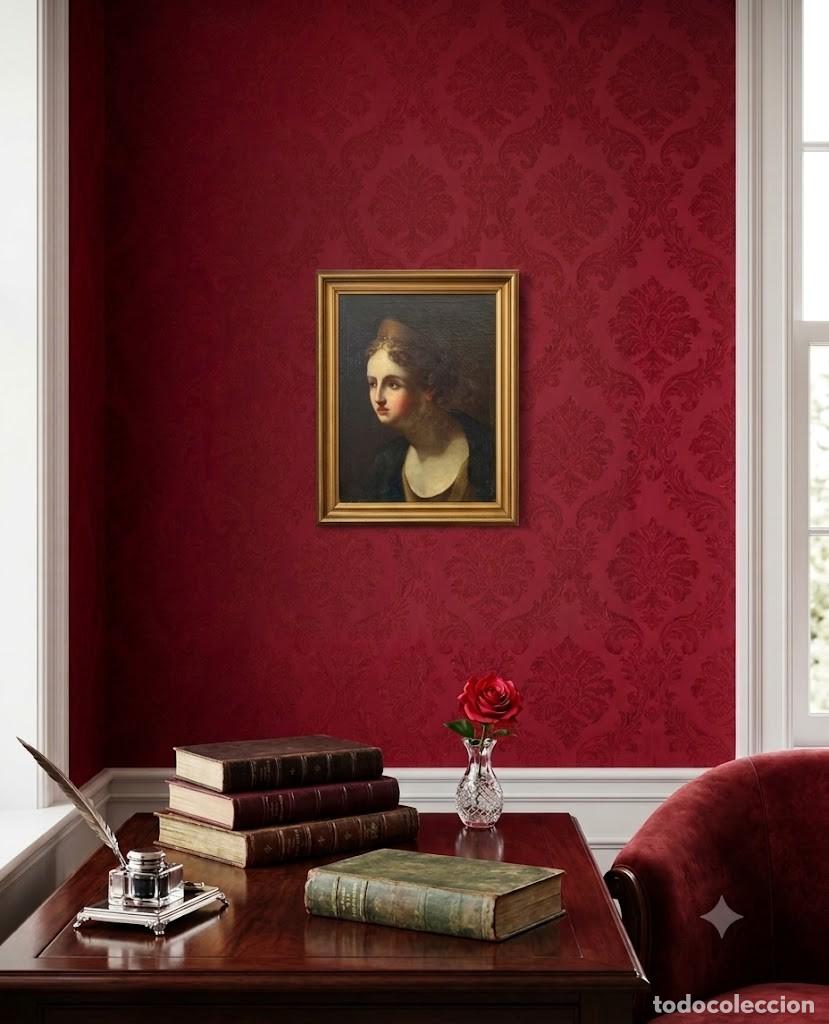 Art: Cuadro antiguo del perfil de una mujer de la escuela italiana del siglo XVIII.