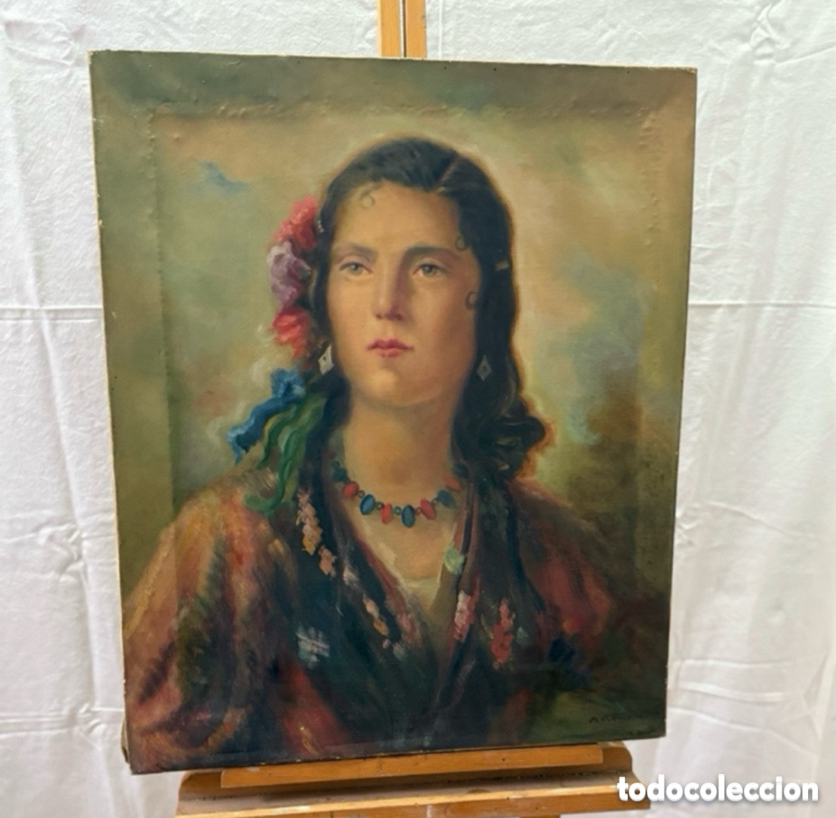Arte: Joan Matamala i Flotats1893-1977. Gitana. &Oacute;leo sobre lienzo firmado. Retrato femenino. Colg. Catal&aacute;n