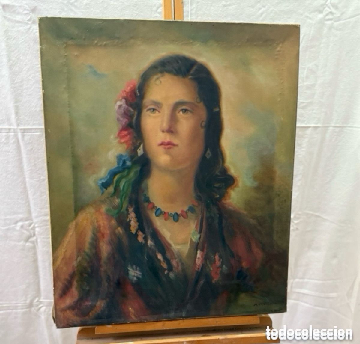 Arte: Joan Matamala i Flotats1893-1977. Gitana. &Oacute;leo sobre lienzo firmado. Retrato femenino.(65X54cm).