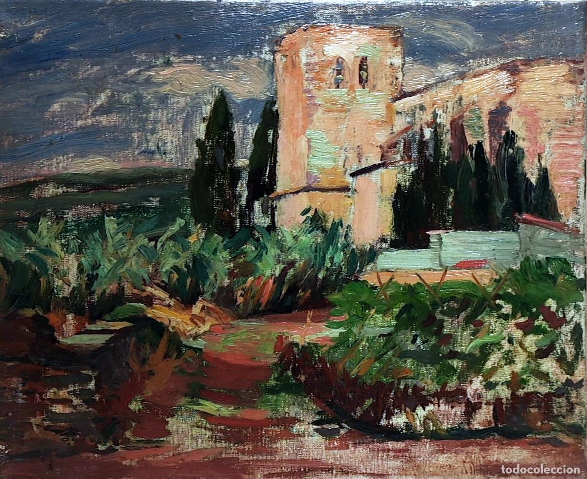 Arte: &Oacute;LEO. PAISAJE CON EDIFICIO Y VEGETACI&Oacute;N. AN&Oacute;NIMO. 27X22 CM