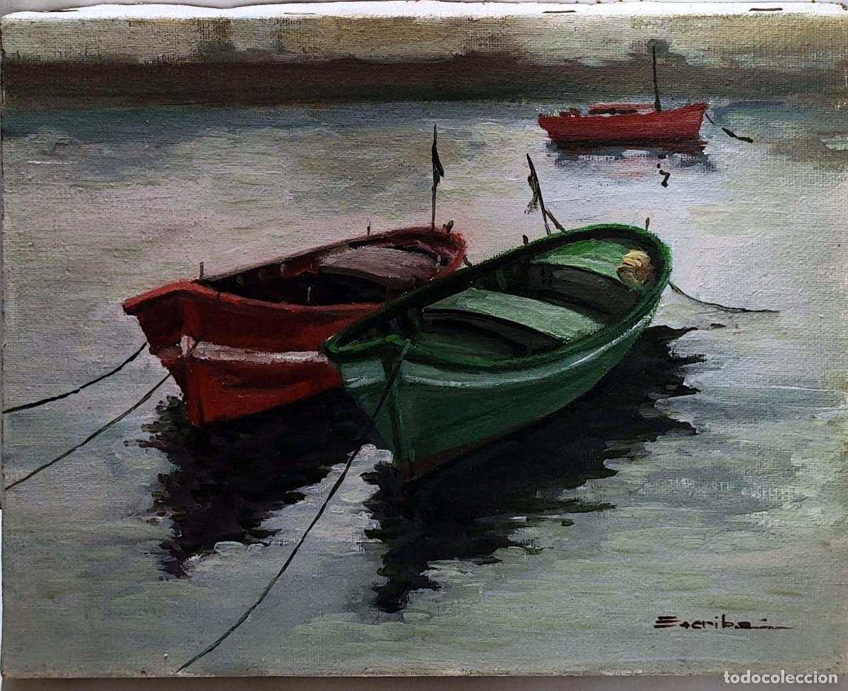 Arte: &Oacute;leo de Escrib&aacute;. Barcas en el agua. 27 x 22 cm