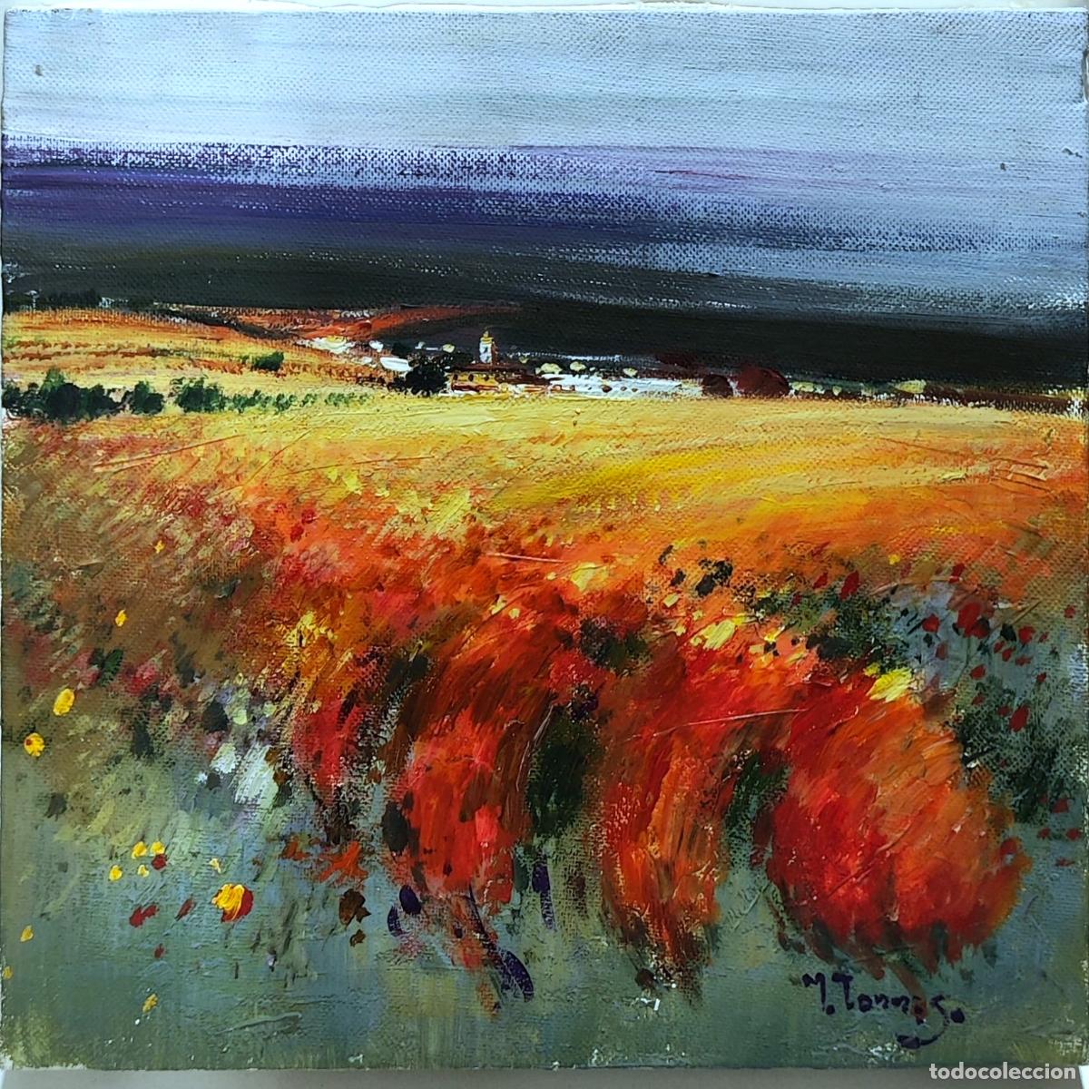 Arte: &Oacute;leo sobre lienzo. Paisaje rural. Firmado M. Tomaso.