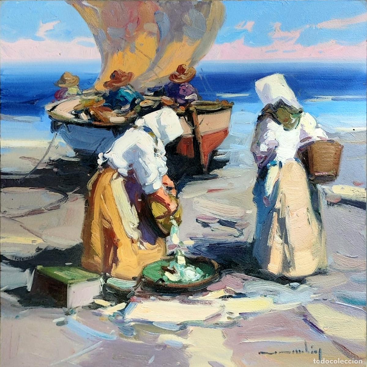 Arte: &Oacute;leo de Gabriel Casarrubios. Mujeres en la playa. 29x29 cm
