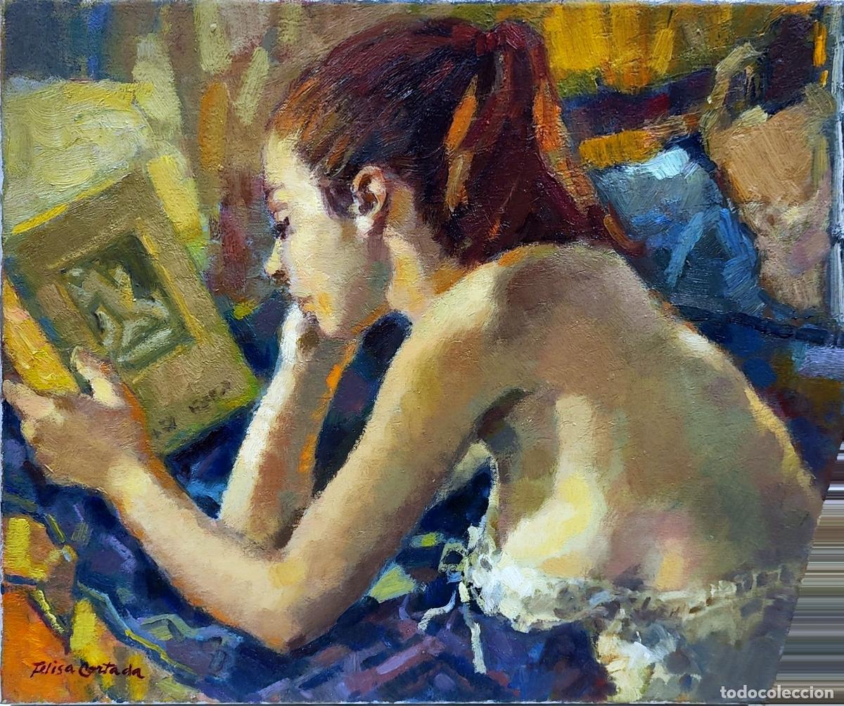 Arte: &Oacute;leo de Felisa Cortada Mart&iacute;nez. Mujer leyendo. 55 x 46 cm