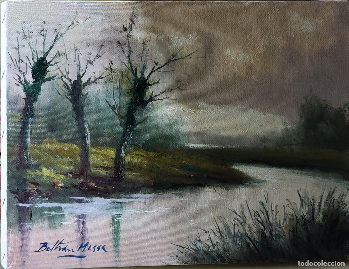 Arte: &Oacute;leo sobre lienzo. Paisaje fluvial. Enric Beltr&aacute;n Messa. 35 x 27 cm