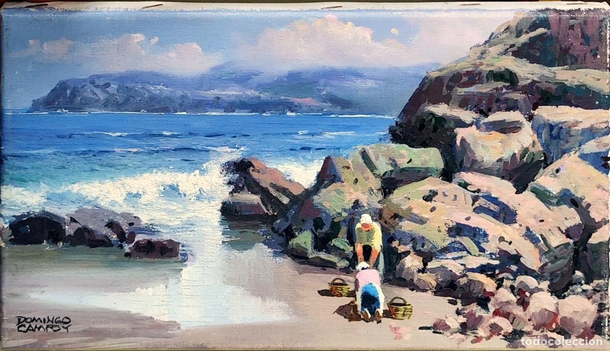Arte: &Oacute;leo de Domingo Campoy. Paisaje marino con figuras. 33 x 19 cm