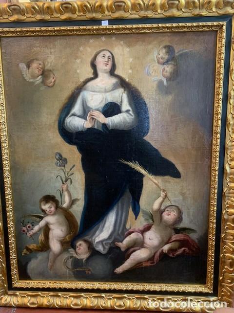 Arte: Oleo sobre lienzo de la virgen de la Inmaculada enmarcado