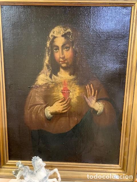 Arte: Oleo antiguo virgen sagrado corazon