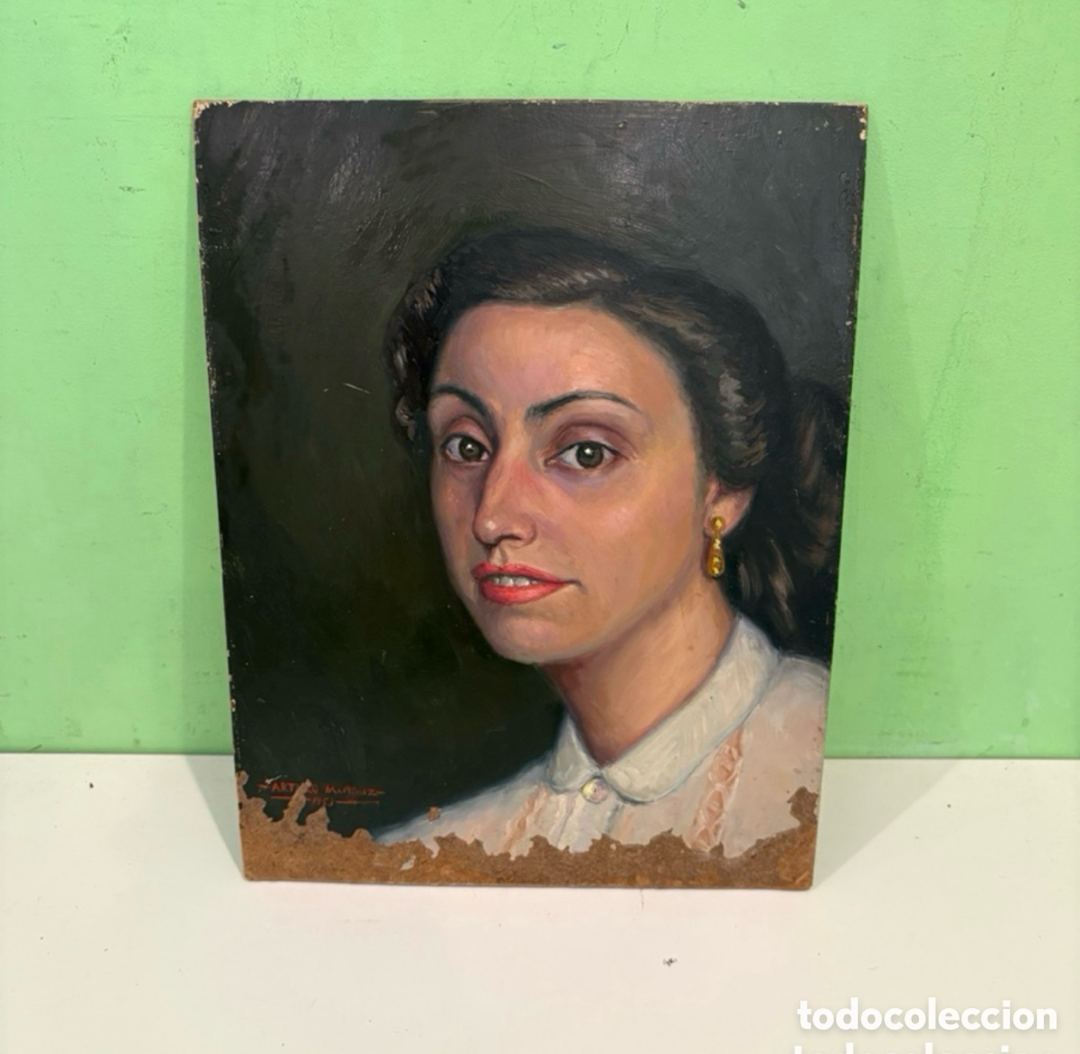 Arte: Arturo Mart&iacute;nez Cabezas (Valencia 1899) retrato femenino &oacute;leo sobre tablex firmado pintura original.