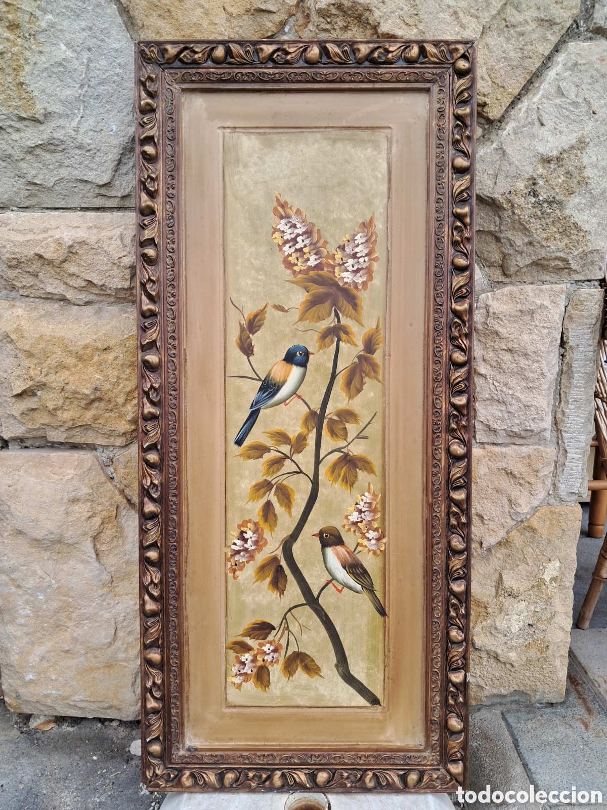 Arte: Cuadro vintage tallado pintado a oleo 91x40