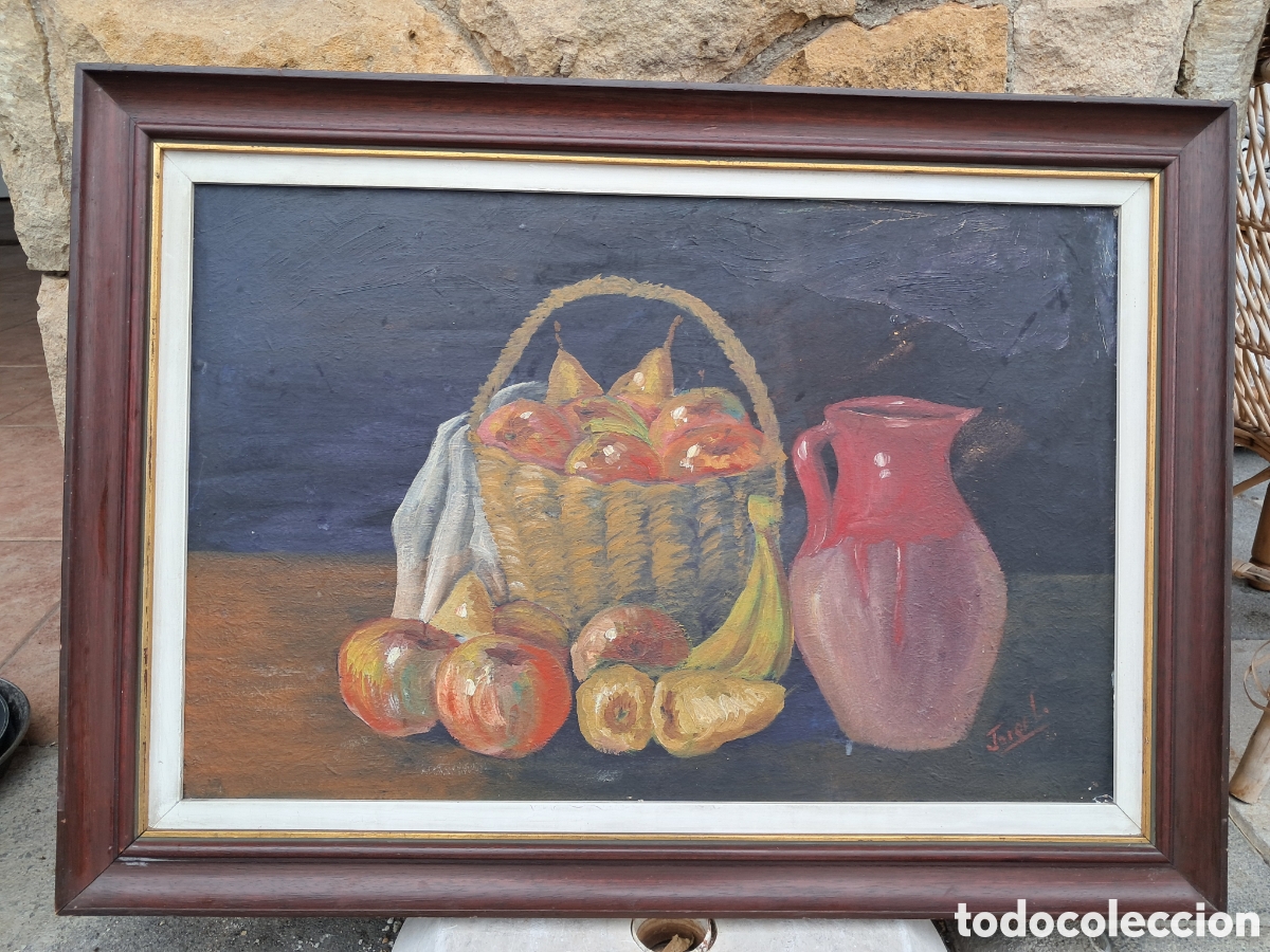 Arte: Cuadro vintage &Oacute;leo sobre lienzo: Bodeg&oacute;n de frutas (Firmado)