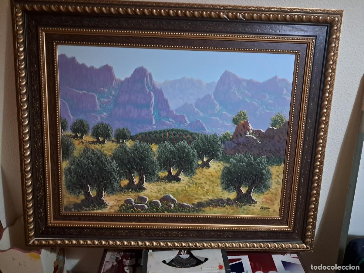Art: CUADRO PAISAJE DE MONTA&Ntilde;A Y OLIVOS &ndash; OBRA FIRMADA &ndash; SIGLO XX &ndash; MARCO DECORATIVO