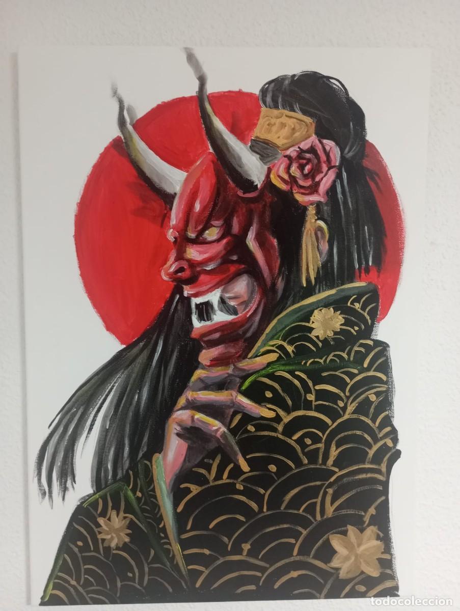 Arte: Cuadro M&aacute;scara Oni Japonesa - Lienzo Acr&iacute;lico50x70