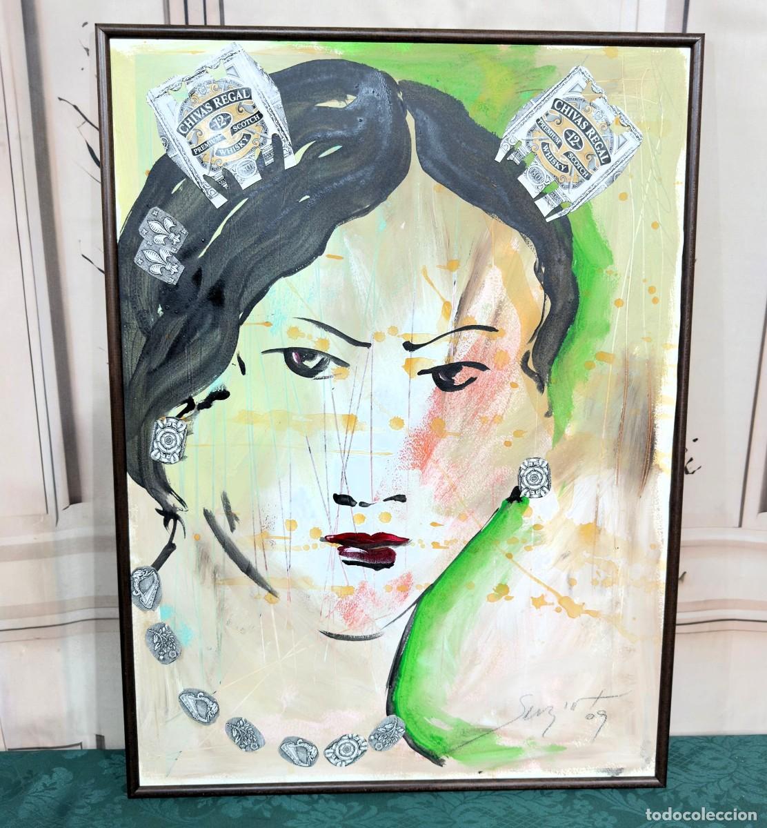 Arte: Pintura expresionista enmarcada firmada y fechada