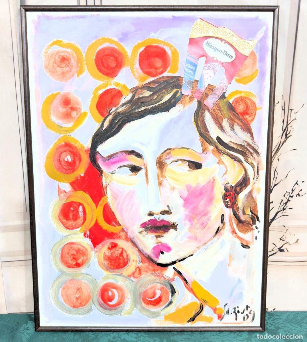 Arte: Pintura expresionista enmarcada firmada y fechada