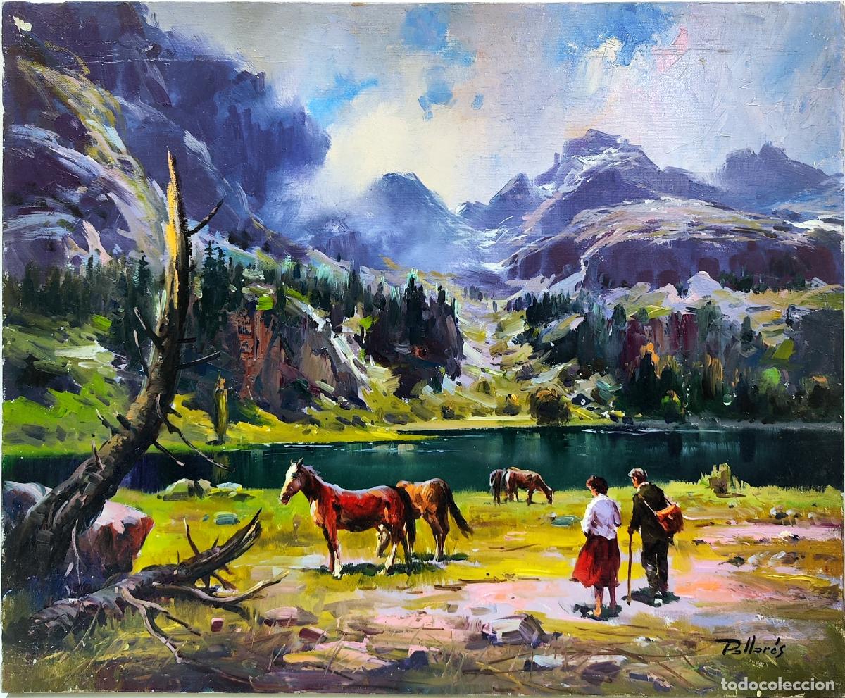 Arte: &Oacute;leo. Paisaje de monta&ntilde;a con caballos. Susana Pallares. 46x38