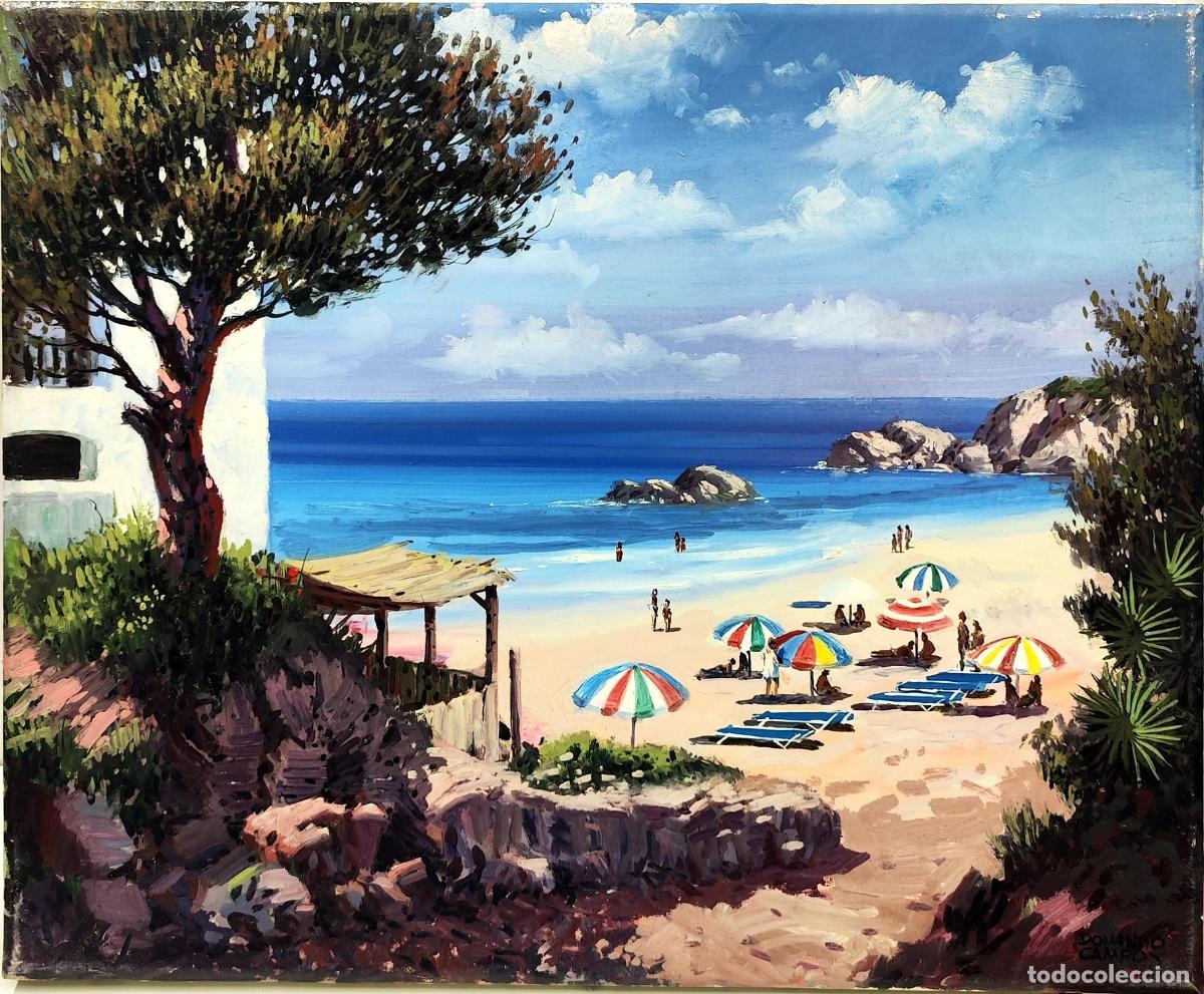 Arte: &Oacute;leo de Domingo Campoy. Playa mediterr&aacute;nea. 46x38 cm