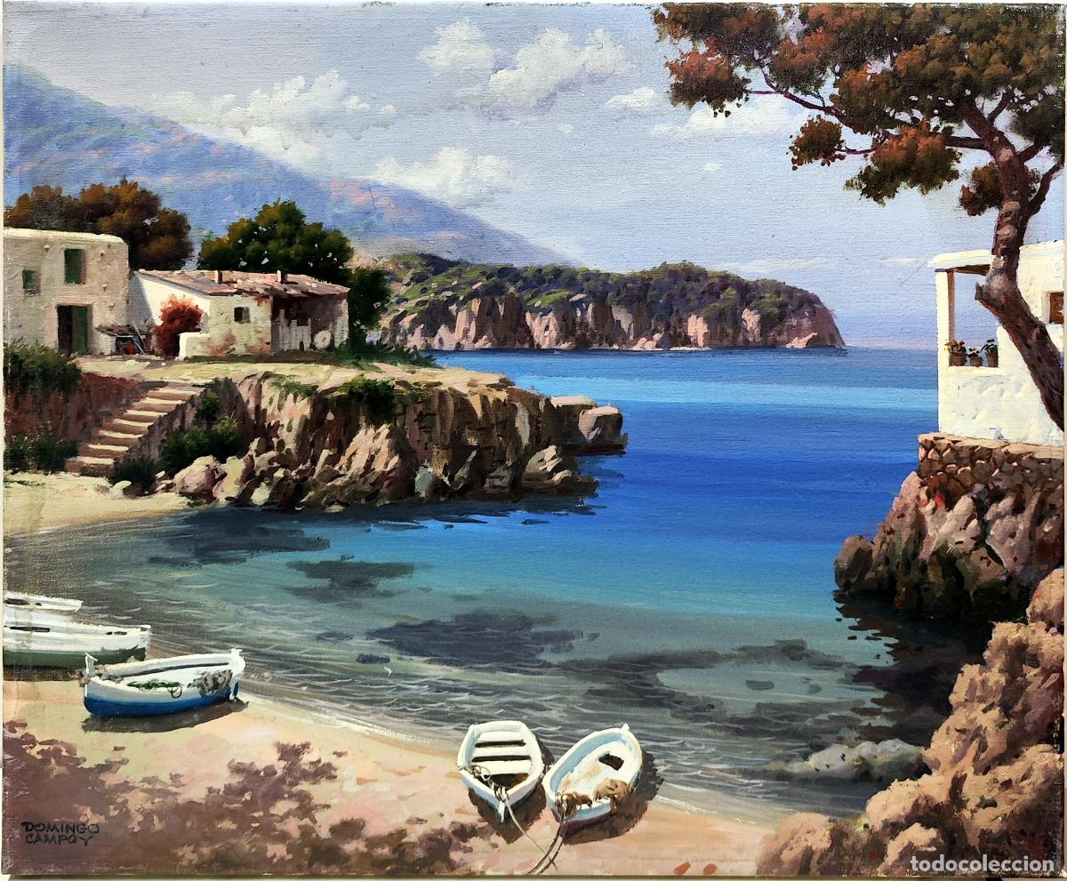 Arte: &Oacute;leo de Domingo Campoy. Paisaje mar&iacute;timo mediterr&aacute;neo. 46 x 38 cm