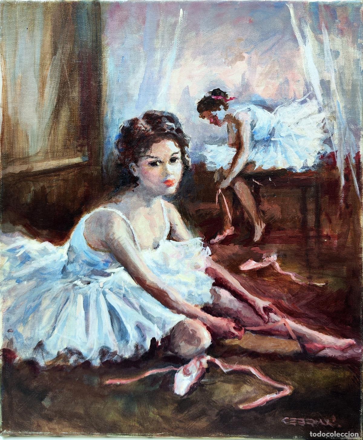 Arte: &Oacute;leo. Bailarinas de ballet. Juan Ram&oacute;n Cebrian. 38 x 46 cm
