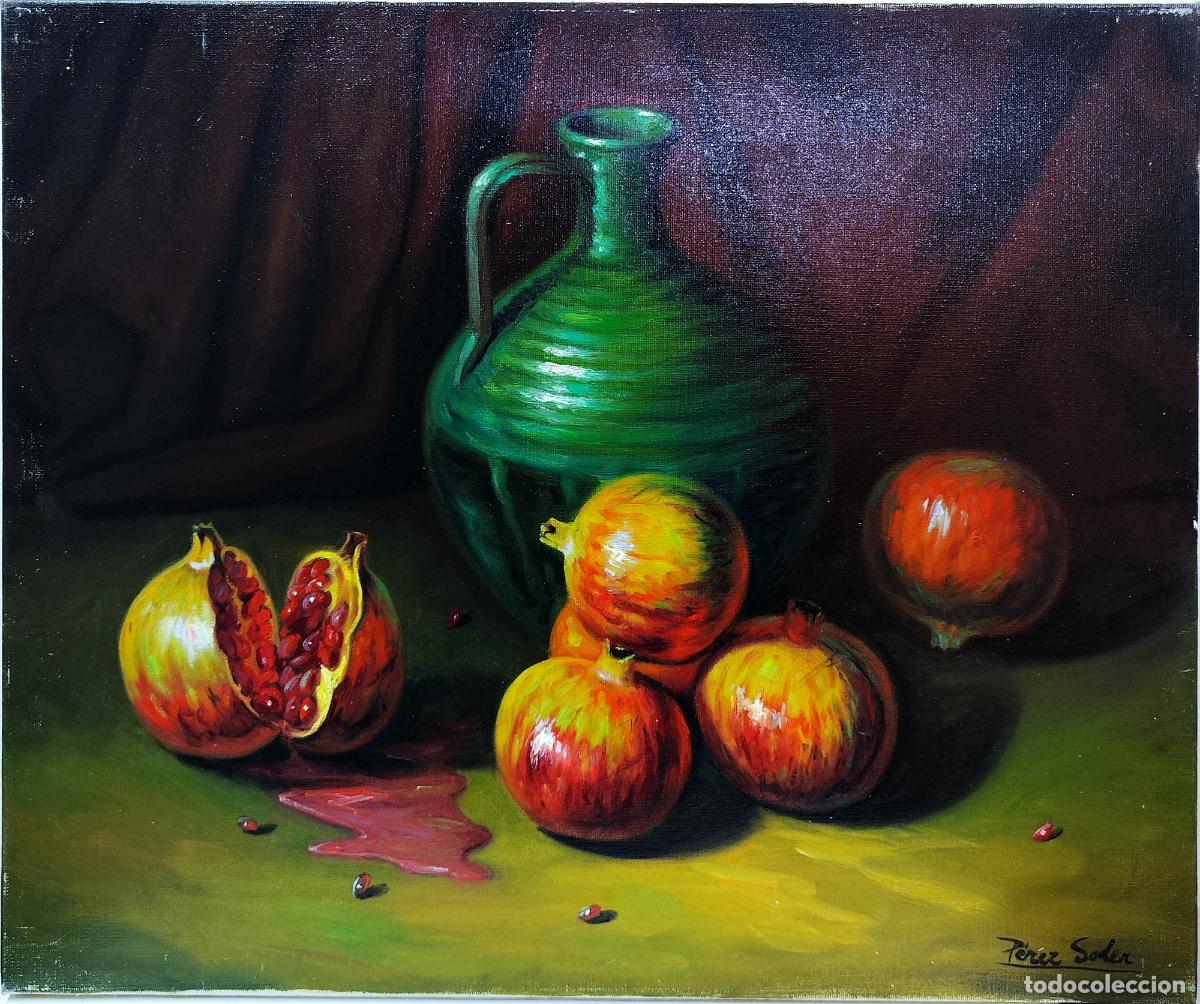 Arte: &Oacute;leo de P&eacute;rez Soler. Naturaleza muerta con granadas y jarra. 55x46 cm
